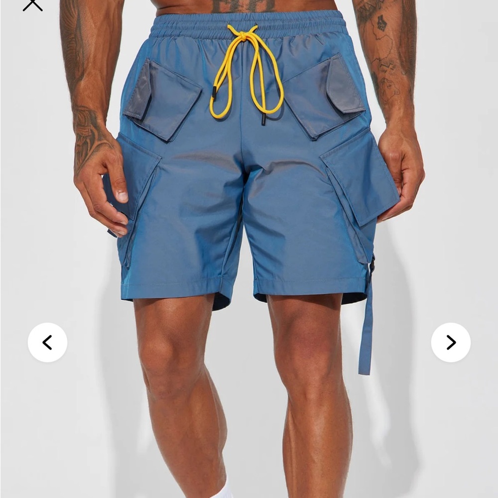 Fashion Nova Men Baggy Stormy Iridescent Cargo‎ Shorts Blue size XXXL